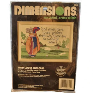 Vintage 1993 Dimensions No Count Cross-stitch Kit, "God Loves Golfers"
